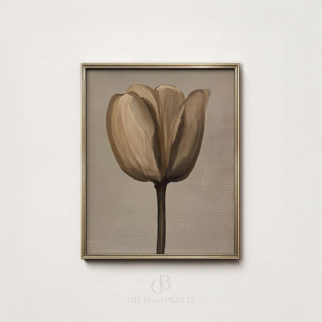 Vintage Tulip Print: Neutral Flower Painting, Spring Wall Art Printable ...