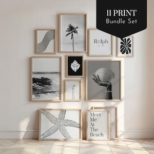 Black and White Coastal Gallery Wall Art Set: Preppy Beach Prints (Digital Download)