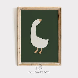 Duck Art Print Cottagecore Nursery Goose Printable Farm Nursery Decor Boy's Room Duck Print Forest Green Rustic Nursery Silly Goose Print