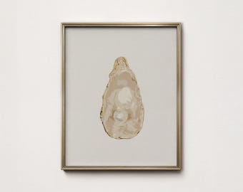 Beachy Sea Shell Painting: Minimalist Oyster Coastal Wall Art (Digital Download)
