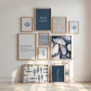 Blue Coastal Gallery Wall Art Set, Beachy Dorm Decor, Digital Prints, Set of 12, Preppy Beach Girls Room, Trendy Printable Gallery Bundle