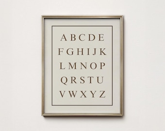 Nursery Alphabet Print: Brown ABC Poster Chart, Learning School Art (Digital Download)