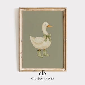Duck Art Print Cottagecore Nursery Goose Printable Farm Nursery Decor Boy's Room Duck Print Sage Green Rustic Nursery Silly Goose Print