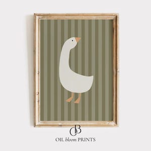 Duck Art Print Cottagecore Nursery Goose Printable Farm Nursery Decor Boy's Room Duck Print Green Striped Rustic Nursery Silly Goose Print