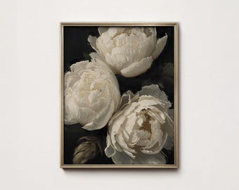Dark Botanical Peony Art Print: Moody Floral Still Life Printable (Digital Download)