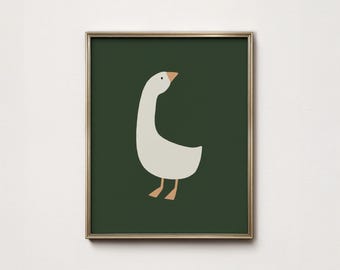 Goose Nursery Art Print: Forest Green, Farmhouse Silly Goose Decor (Digital Download)