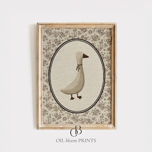 Duck Art Print Cottagecore Nursery Goose Printable Farm Nursery Decor Girls Room Duck Print Brown Floral Rustic Nursery Silly Goose Print