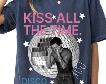 Harry Styles Concert T-Shirt, Kiss All The Time. Disco, Occasionally. HS4 Shirt, Retro Character Print Tee, Trendy Pop Concert Fan Gift