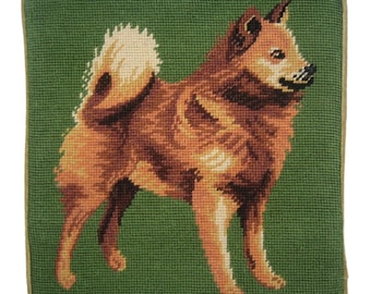 13x13'' Handmade Wool Needlepoint Pillow Cover – Finnish Spitz Embroidery Design