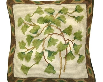 Handmade Wool Needlepoint Pillow Cover - Decorative Throw Cushion Cover - Vintage Floral Embroidery Design small leaves