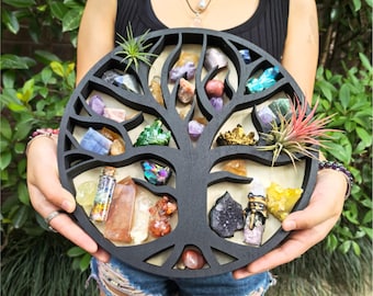 Tree of Life Crystal Shelf - Wooden Crystal Display Shelf for Healing Crystals, Spiritual Decor, Boho Decor, Witchy Room Decor