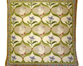Handmade Wool Needlepoint Pillow Cover - Decorative Throw Cushion Cover - Vintage Floral Embroidery Design Iiivv