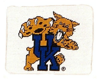 8x10'' Handmade Wool Needlepoint Pillow Cover – UK Wildcat Floral Embroidery Cushion