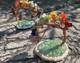 Chakra Crystal Tree Set: Gemstone Bonsai for Meditation Decor