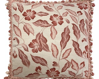 Handmade Wool Needlepoint Pillow Cover - Decorative Throw Cushion Cover - Vintage Floral Embroidery Design  red leaves with tassel