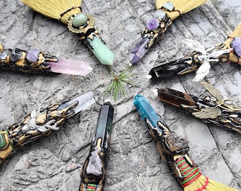 Natural Crystal Witch Broom Healing Crystal Point Witch Altar Supplies Witchcraft Supplies Witchcraft