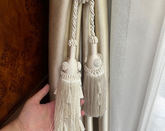 The 2 Pack Luxury Double Tassel Curtain Tieback, 23.62 in Total Length – Handcrafted Decorative Rope Holdback for Drapes and Home Décor  E35