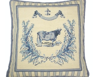 19x19''Handmade Wool Needlepoint Pillow Cover – French Floral Embroidery Design