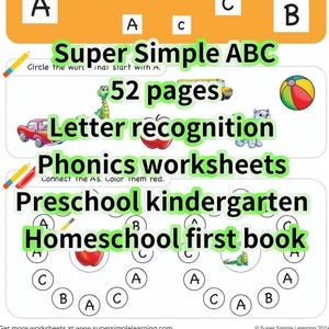 Hojas de trabajo imprimibles súper sencillas del ABC: 52 páginas de reconocimiento de letras y fonética para preescolar, jardín de infantes y educación en casa - Trazado del alfabeto