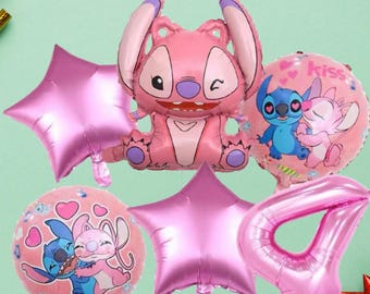 Zestaw różowych balonów z motywem kosmity | 6 balonów na przyjęcie urodzinowe | Balony w kształcie gwiazdek | Balon z cyfrą | Uroczy, niebieski motyw przewodni