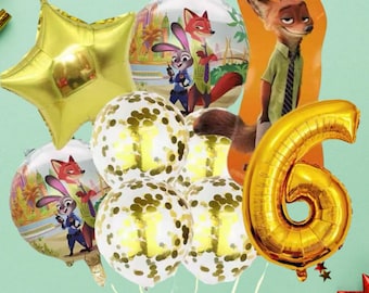 Cartoon Zoo Animal City Gold Birthday Party number balloons set| Cute Animal Police Theme Party balloons| Kids Birthday Decor Set