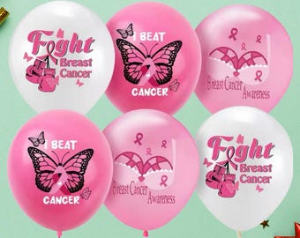Juego de globos rosa y blanco para concienciar sobre el cáncer de mama / Decoración para fiestas de lucha contra el cáncer de mama / Globos para celebrar que vencí al cáncer