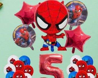 1-9 Numbers Red Superhero Inspired Birthday Balloon Set – 22pcs Pack with Number Balloon, Stars, Round Balloons & Latex Balloons