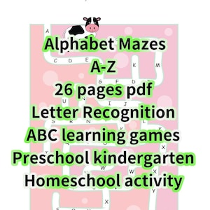 Alphabet Mazes A-Z| Letter Recognition Activity |ABC Learning Game |Preschool & Kindergarten Worksheet| Homeschool Phonics| Learning letters