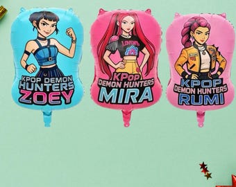 K-Pop Demon Hunter Party Balloons Set | Dark Idol Anime Style Balloons | Character Shape Balloons Round Balloons | Birthday Party Decor