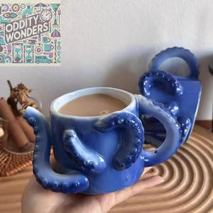 Handmade Octopus Tentacle Ceramic Mug Kraken-Inspired Artistic Cup (350ml) Blue|Deep Sea Inspired Mug|Kraken Tentacle Design|Sea Monster Cup