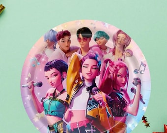 K-Pop Demon Hunter Party Decor Set | Dark Idol Fantasy Theme Plates Cups Balloons Banner Cutlery | Birthday Party Supplies