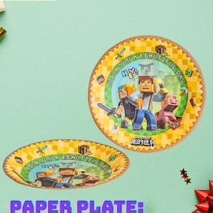 Pixel Block Inspired Party Tableware — Plates, Cups, Straws, Cutlery | Gamer Birthday Party Supplies (Sold Separately)