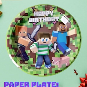 Pixel Block Inspired Party Tableware — Plates, Cups, Straws, Cutlery | Gamer Birthday Party Supplies (Sold Separately)
