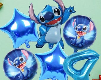 Zestaw niebieskich balonów z motywem kosmity | 6 balonów na przyjęcie urodzinowe | Balony w kształcie gwiazdek | Balon z cyfrą | Uroczy, niebieski motyw przewodni