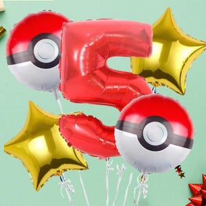 Red & White Monster Ball Balloon Set - 5pcs Birthday Party Decorations with Number Balloons (1–9 Options)| Birthday Decorations