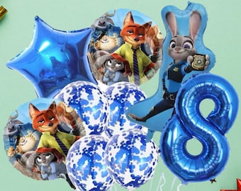 Cartoon Zoo Animal City Birthday Party number balloons set| Cute Animal Police Theme Party balloons| Kids Birthday Decor Set