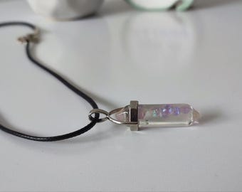 Collar con colgante de cristal de cuarzo hexagonal: joyería de piedras preciosas hecha a mano