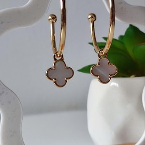 Gold Plated Four Leaf Clover Hoop Earrings: Stainless Steel
