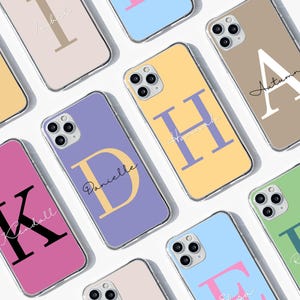 Personalised Name Phone Case Cover, Custom Initial Case, Personalized Case for iPhone 16 15 14 13 12 Pro Max Plus Mini