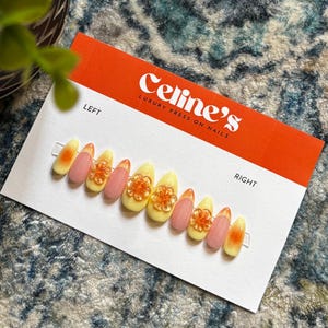 Yellow 3D Floral French Tip Press On Nails – Spring Nail Set | Handmade & Long-Lasting