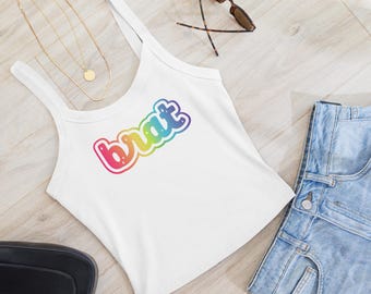 Brat pride tank top, lgbtq rainbow crop tank, bratty lesbian shirt, soft stretchy cami, sassy lesbian, queer clothing