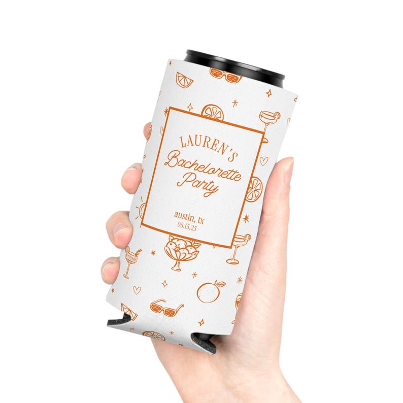 custom can cooler, love at first spritz, slim can, bachelorette merch, cocktail party favor, spritz bachelorette, beach bachelorette, can cooler, can coolers, girls weekend, bachelorette, bachelorette party, party favors