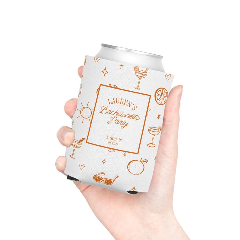 custom can cooler, love at first spritz, slim can, bachelorette merch, cocktail party favor, spritz bachelorette, beach bachelorette, can cooler, can coolers, girls weekend, bachelorette, bachelorette party, party favors