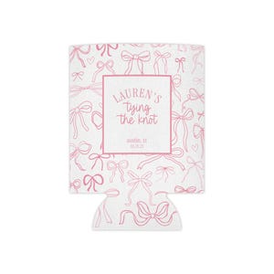 Personalized Tying the Knot Bow Can Cooler: Custom Bachelorette Party Favor