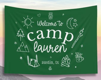 Custom Camp Bachelorette Tapestry: Personalized Party Backdrop