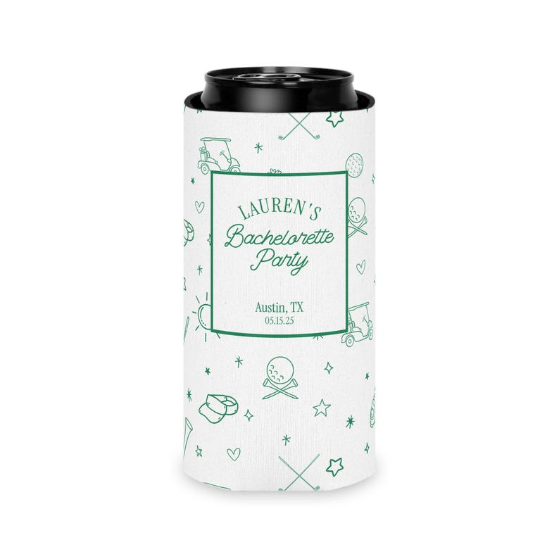 personalized Can cooler, bachelorette golf, golf can cooler, custom can sleeve, golf party favor, last swing ring, bride party gift, custom golf gift, bach party can cooler, bride golf gift, golf bach gift, golf bach trip, par tee Bach bash