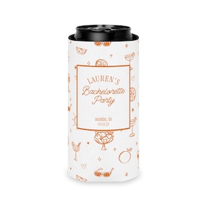 custom can cooler, love at first spritz, slim can, bachelorette merch, cocktail party favor, spritz bachelorette, beach bachelorette, can cooler, can coolers, girls weekend, bachelorette, bachelorette party, party favors