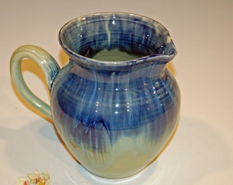 Ceramic Pitcher, Pottery Pitcher, Blue and Green, Drink and Barware, Barware, Ceramics and Pottery