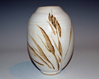 Ceramic Vase, Ceramics and Pottery Vase, Brown and White, Flower Vase, Sumi E Painted design