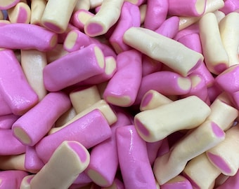 Haribo Rhubarb and Custard Pencil Bites – Chewy British Candy Mix (Pink and Cream)